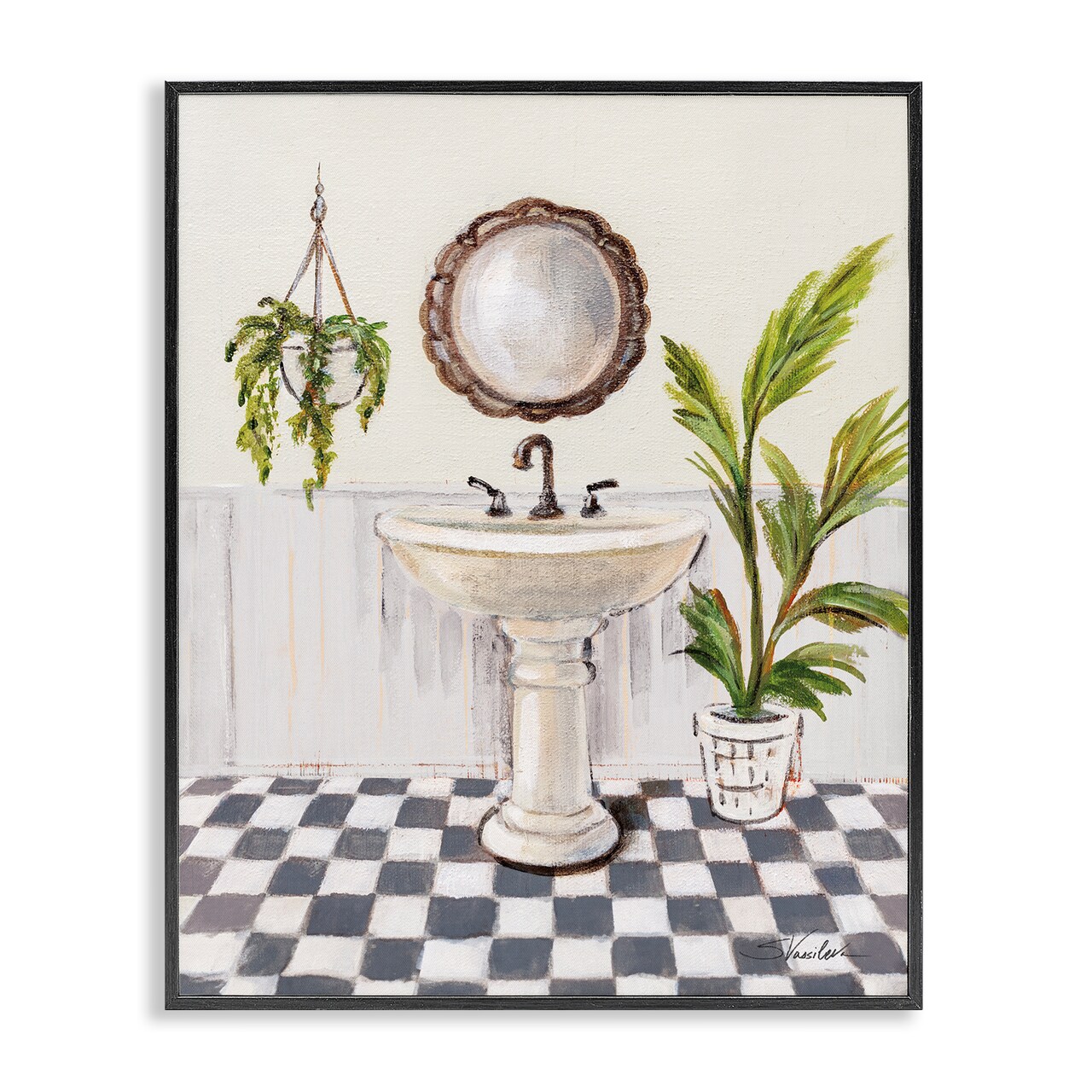 Stupell Industries Crisp Bathroom with Plants Framed Giclee Wall Art Design by Silvia Vassileva